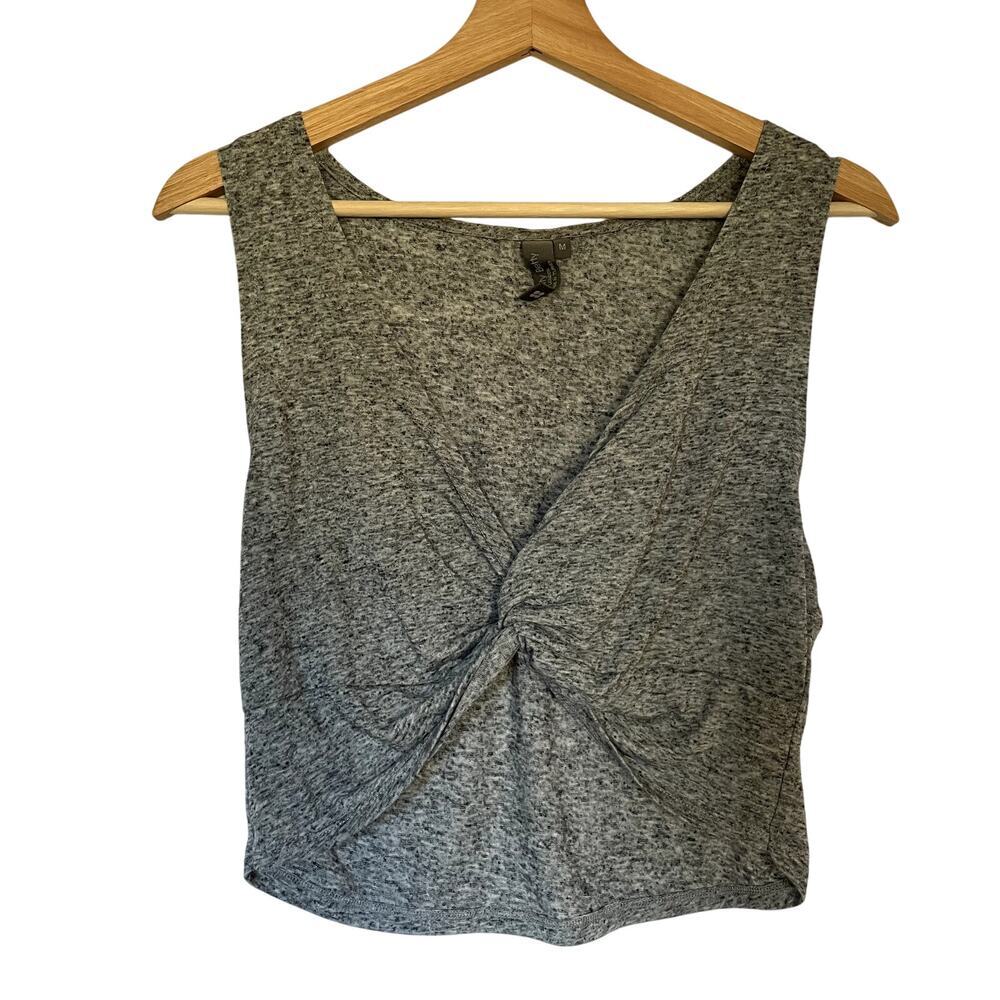 Sweaty Betty gray cropped workout tank top twist front women's M linen blend